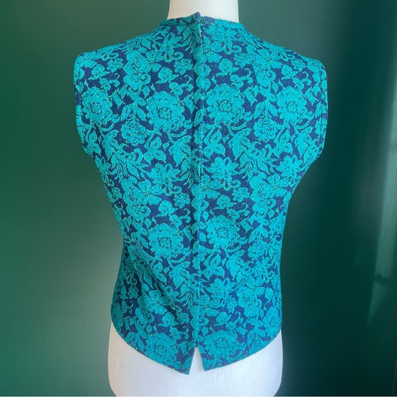 Vintage 1960’s Tunic Style Sleeveless Floral Metallic Top - Picture 5 of 12